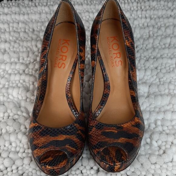 Michael Kors Flora Snake Open Toe Heels Sz 7.5 - Picture 3 of 11